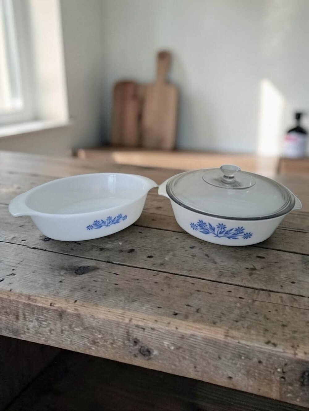 Vintage Fire King Cornflower Casserole Dish White and Blue Cookware Set 3 Pcs
